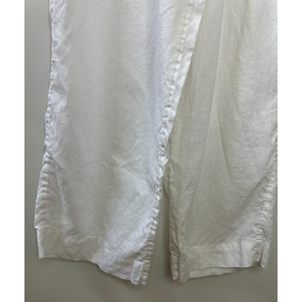 Tahari 100% Linen Wide Leg Crop Ankle Pants Elastic Waist Pockets White Small - Picture 6 of 12